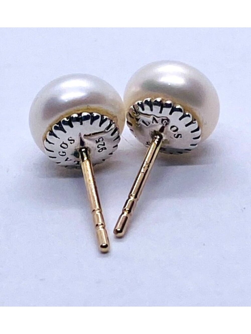 Lagos Sterling Silver 925 Luna Pearl Earrings 8mm 14K Post - Picture 4 of 8